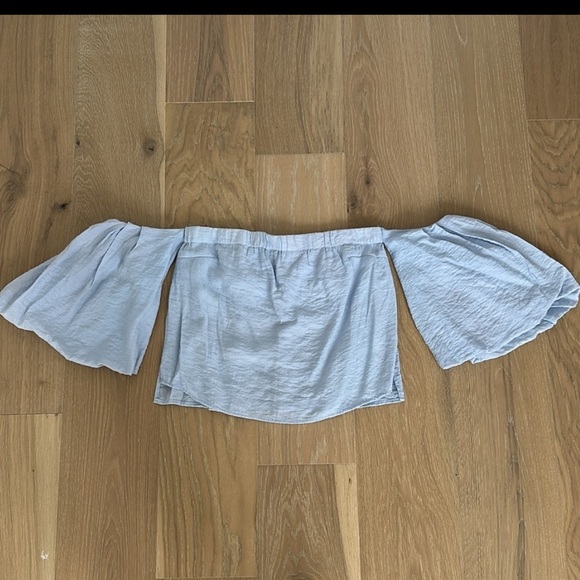 Elodie Strapless Off the Shoulder Puff Sleeve Blue Crop Shirt Blouse Cowgirl - Picture 2 of 12